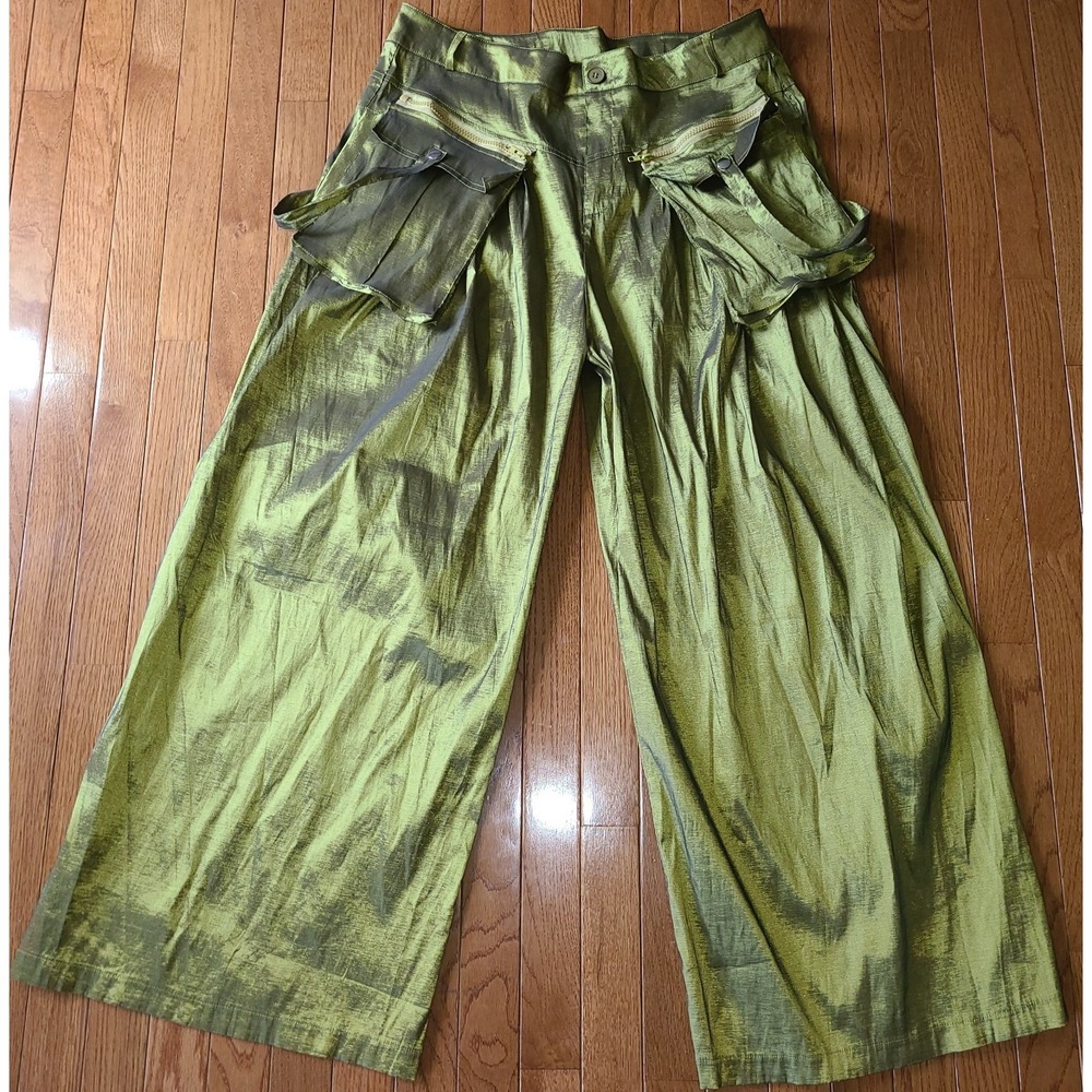 Green‎ Iridescent Wide Leg Cargo Pant Avant Garde Women XXL Street Party - Picture 6 of 11